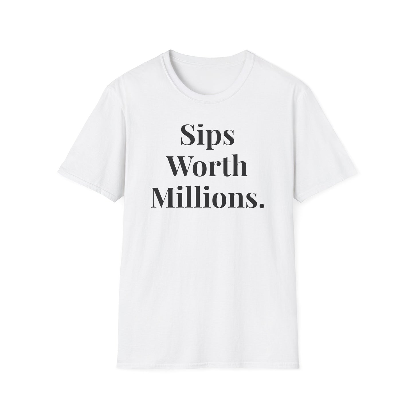 Unisex Softstyle T-Shirt - "Sips Worth Millions" - Casual Tee, Gift for Coffee Lovers, Birthday T-Shirt, Trendy Apparel, Everyday Wear