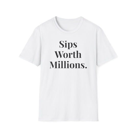 Unisex Softstyle T-Shirt - "Sips Worth Millions" - Casual Tee, Gift for Coffee Lovers, Birthday T-Shirt, Trendy Apparel, Everyday Wear